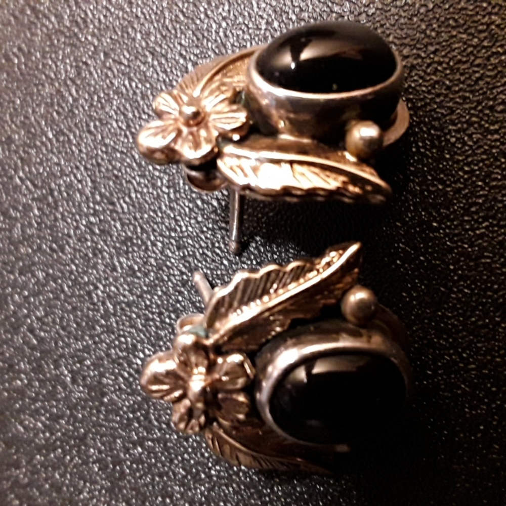 Genuine Sterling Silver Onyx Earrings